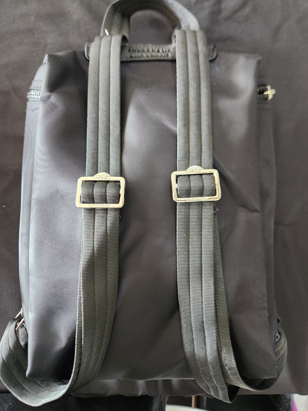 Longchamp Black Nylon Backpack with Fold-Over Flap - Picture 5 of 9